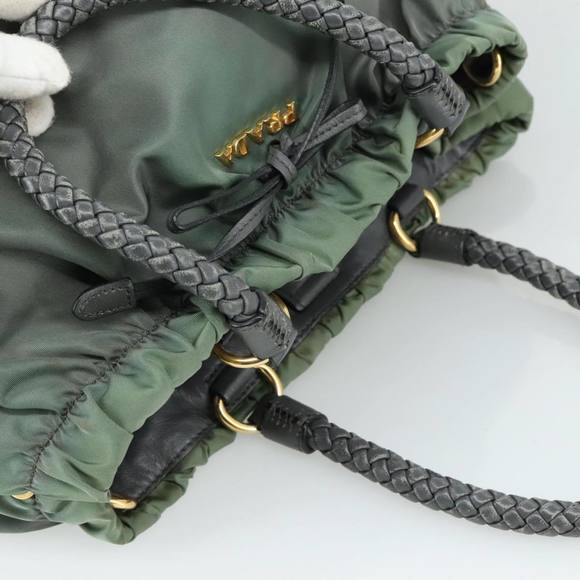 PRADA Hand Bag Nylon 2way Green Gold Auth 104393 - Picture 6 of 16